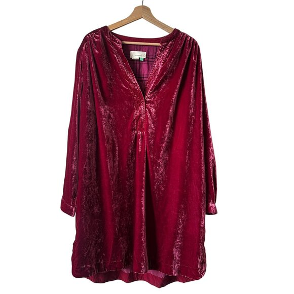 Anthropologie Melody Velvet Long Sleeve Tunic Mini Dress Pink Red 1X / XL - Picture 2 of 12